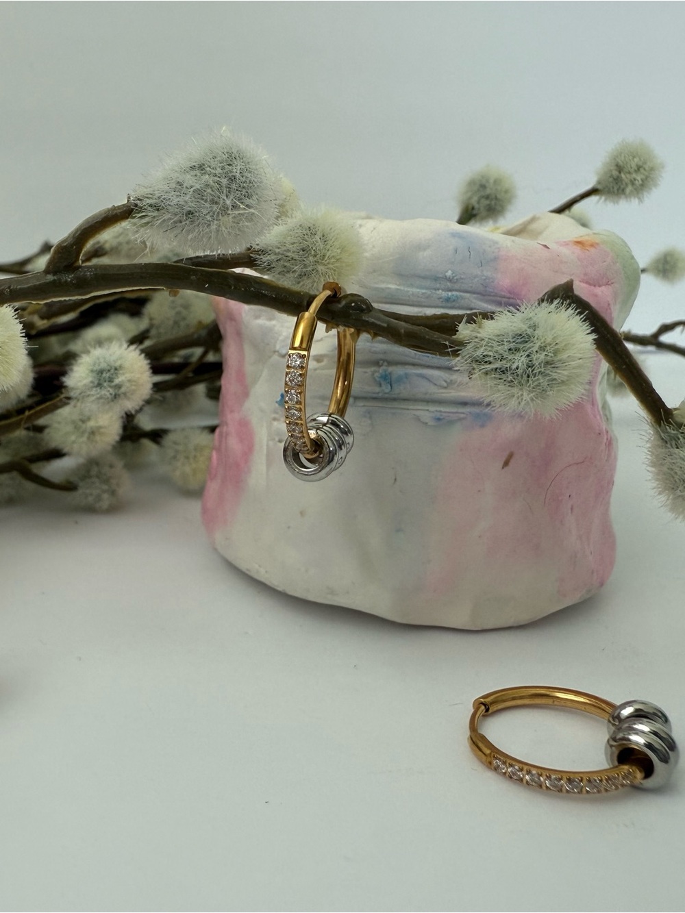Gold Tone Hoop Earrings with Crystal Accents